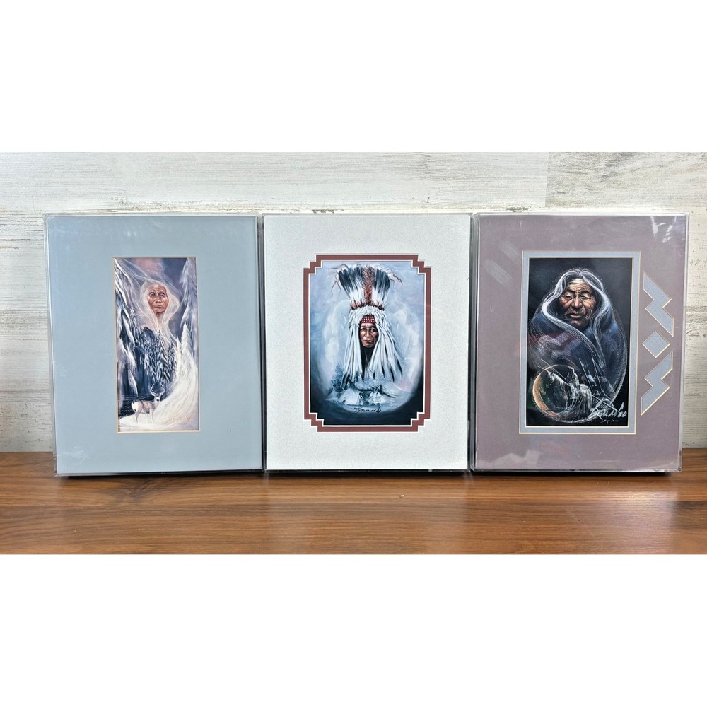 Vintage Native American Chiefs Carol Bourdo Prints Signed Wall Art Lot of 3